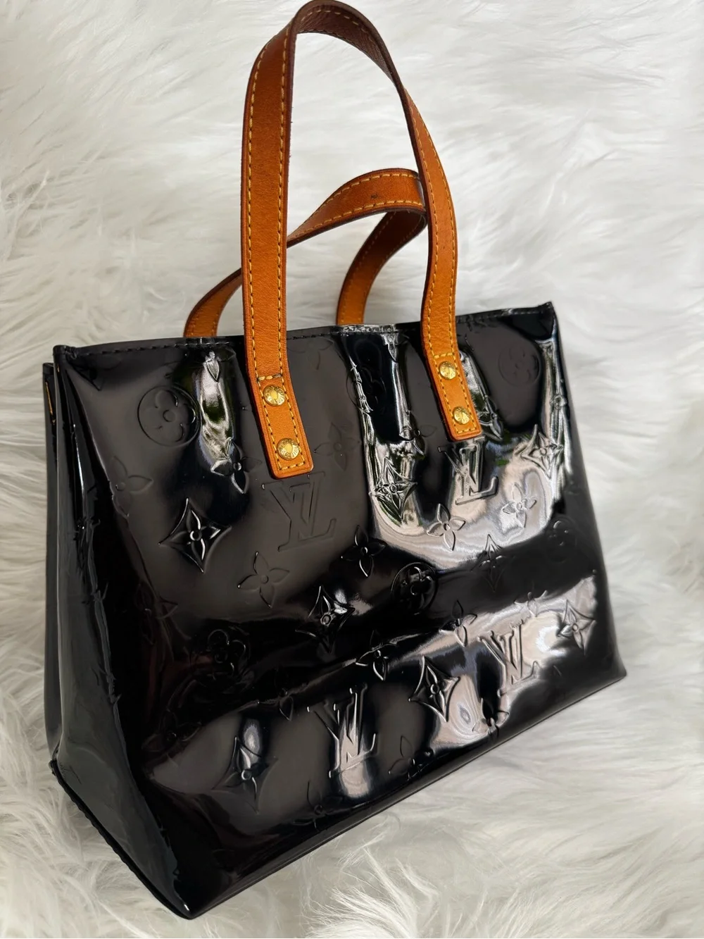 Louis Vuitton LV Hand Bag Black Vernis + Paper Shopping Tote